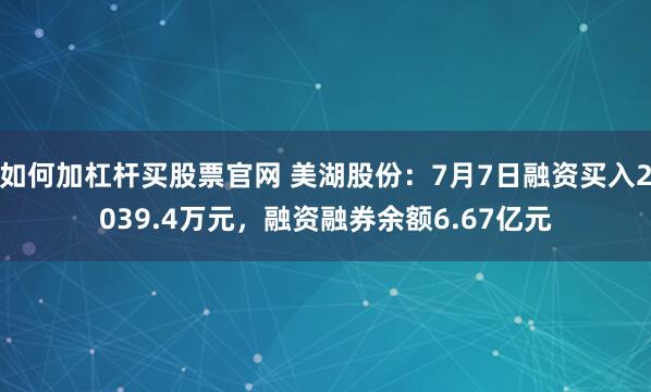 如何加杠杆买股票官网 美湖股份：7月7日融资买入2039.4万元，融资融券余额6.67亿元