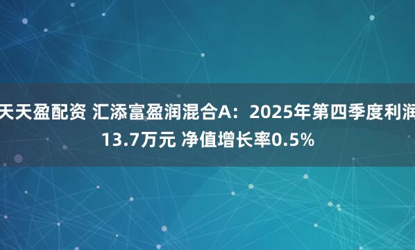 天天盈配资 汇添富盈润混合A：2025年第四季度利润13.7万元 净值增长率0.5%