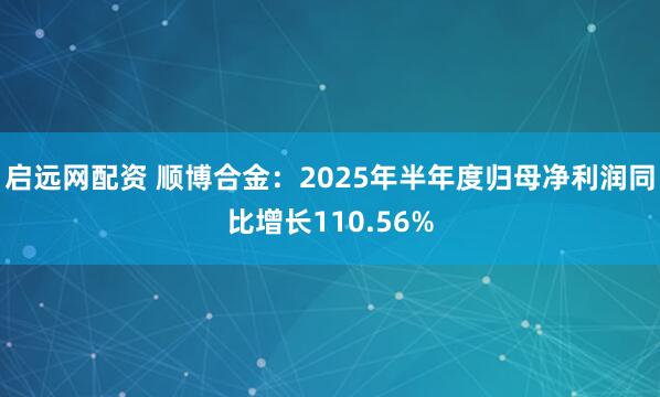 启远网配资 顺博合金：2025年半年度归母净利润同比增长110.56%